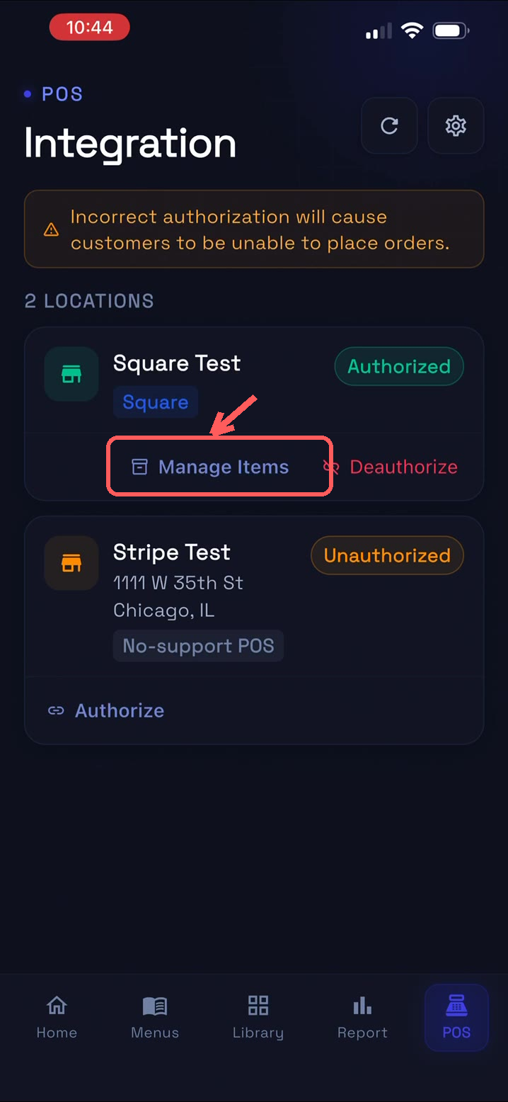 Step 1 — Open Manage Items