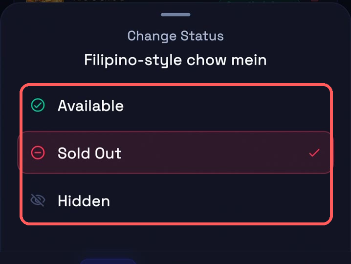 The status options