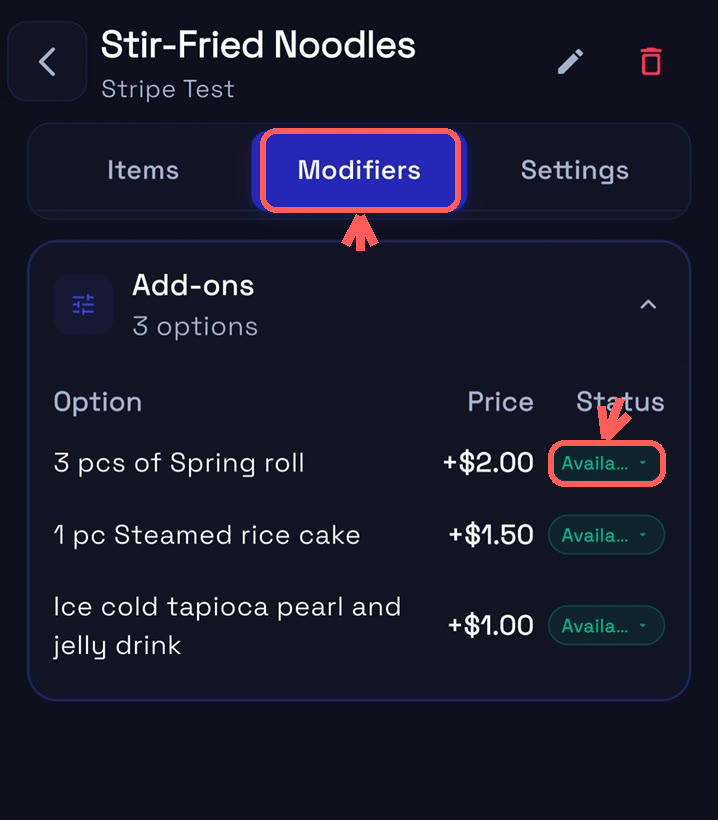 Change a modifier's status