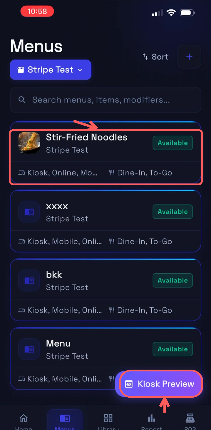 Open a menu (and preview it)